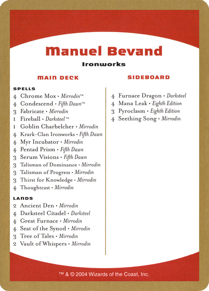 Manuel Bevand Decklist [World Championship Decks 2004] | GnG Games