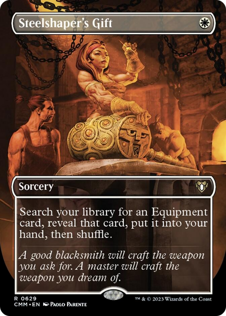 Steelshaper's Gift (Borderless Alternate Art) [Commander Masters] | GnG Games