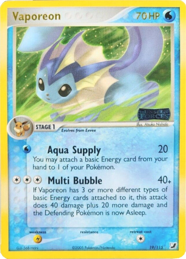 Vaporeon (19/115) (Stamped) [EX: Unseen Forces] | GnG Games