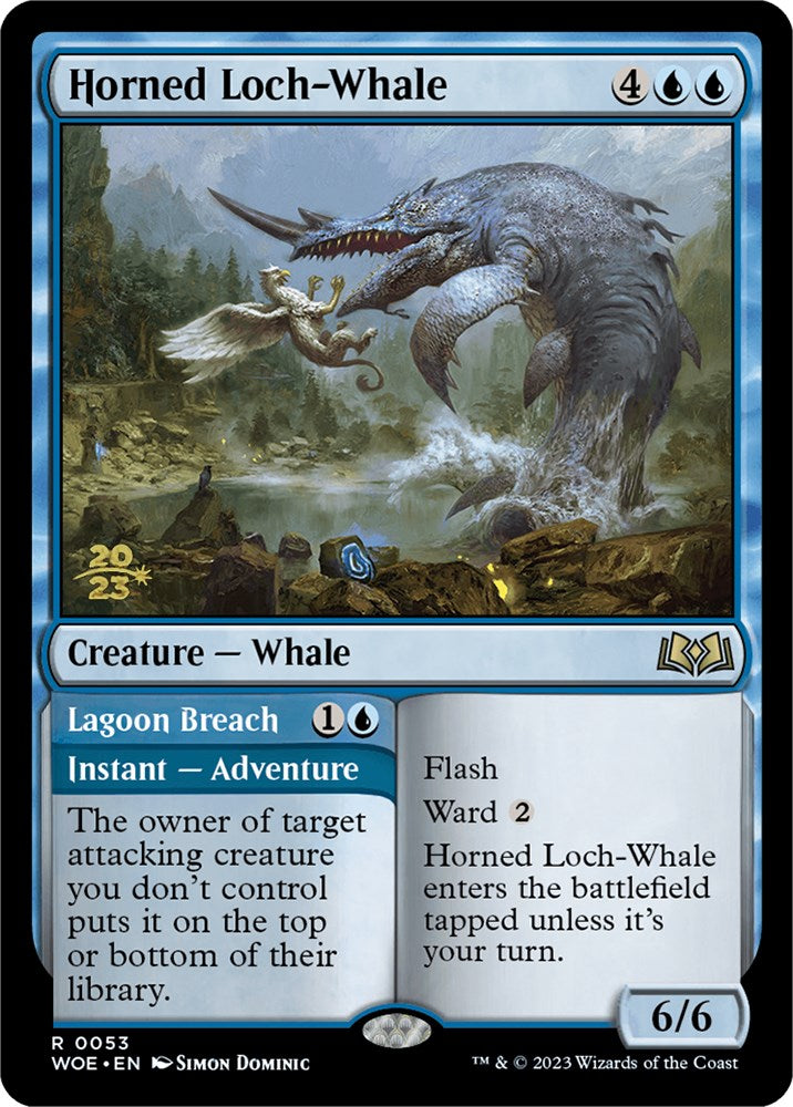 Horned Loch-Whale // Lagoon Breach (Promo Pack) [Wilds of Eldraine Promos] | GnG Games