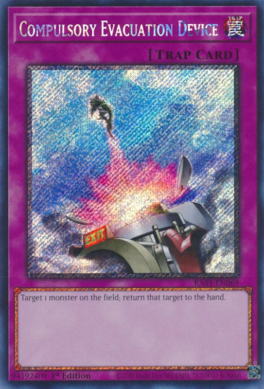 Compulsory Evacuation Device [RA01-EN069] Platinum Secret Rare | GnG Games