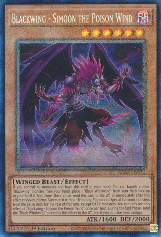 Blackwing - Simoon the Poison Wind [RA01-EN012] Prismatic Collector's Rare | GnG Games