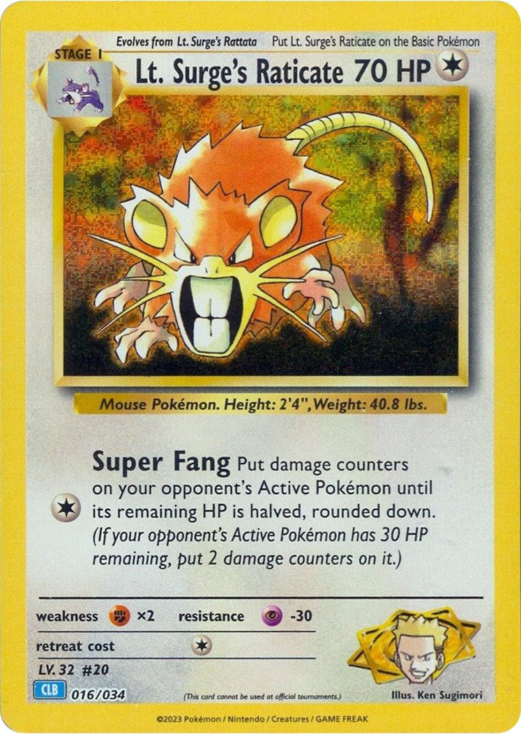 Lt. Surge's Raticate [Trading Card Game Classic] | GnG Games