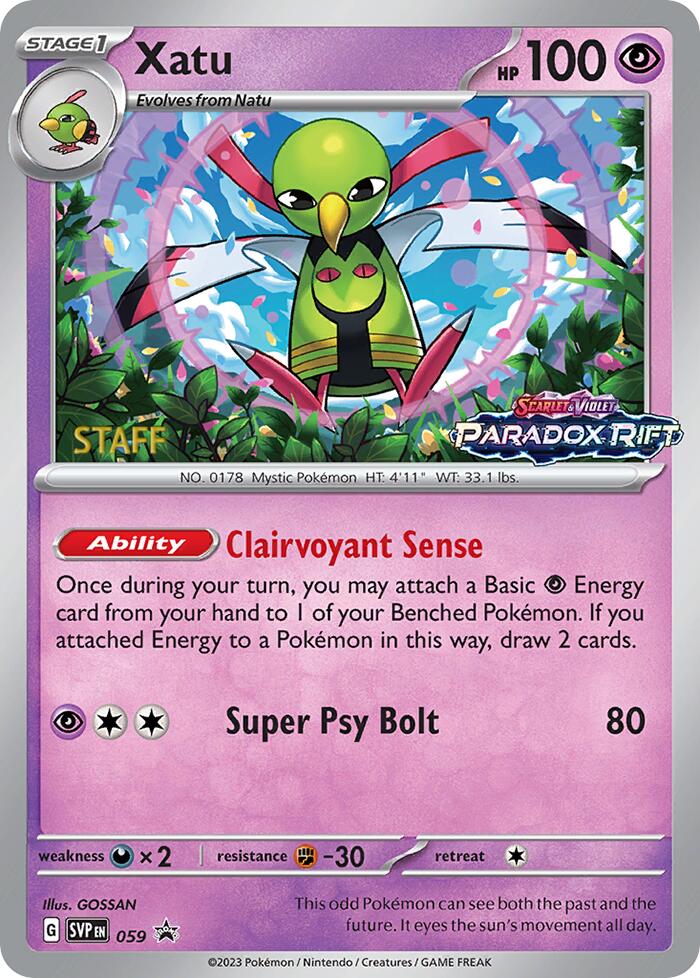 Xatu (059) (Staff Prerelease Promo) [Scarlet & Violet: Black Star Promos] | GnG Games