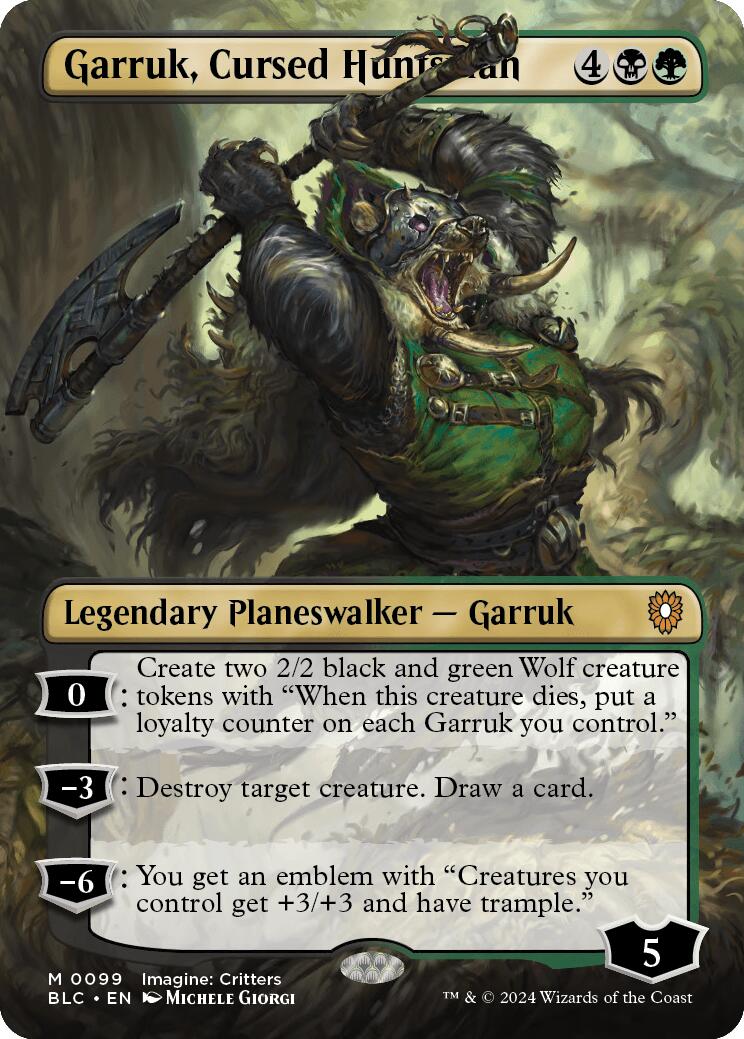 Garruk, Cursed Huntsman (Borderless) [Bloomburrow Commander] | GnG Games