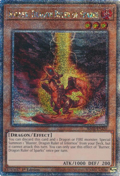 Burner, Dragon Ruler of Sparks (Quarter Century Secret Rare) [RA03-EN256] Quarter Century Secret Rare | GnG Games