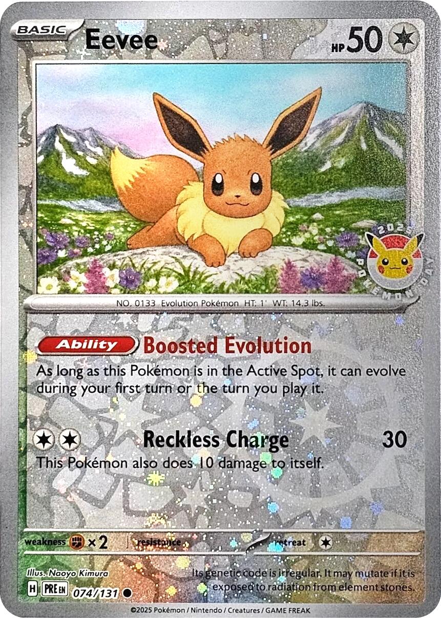 Eevee (074/131) (Pokemon Day 2025) (Reverse Cosmos Holo) [Scarlet & Violet: Prismatic Evolutions] | GnG Games