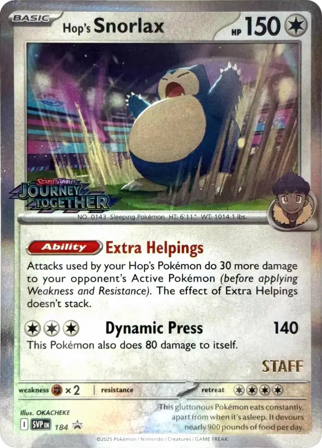 Hop's Snorlax (184) (Prerelease Staff) [Scarlet & Violet: Black Star Promos] | GnG Games