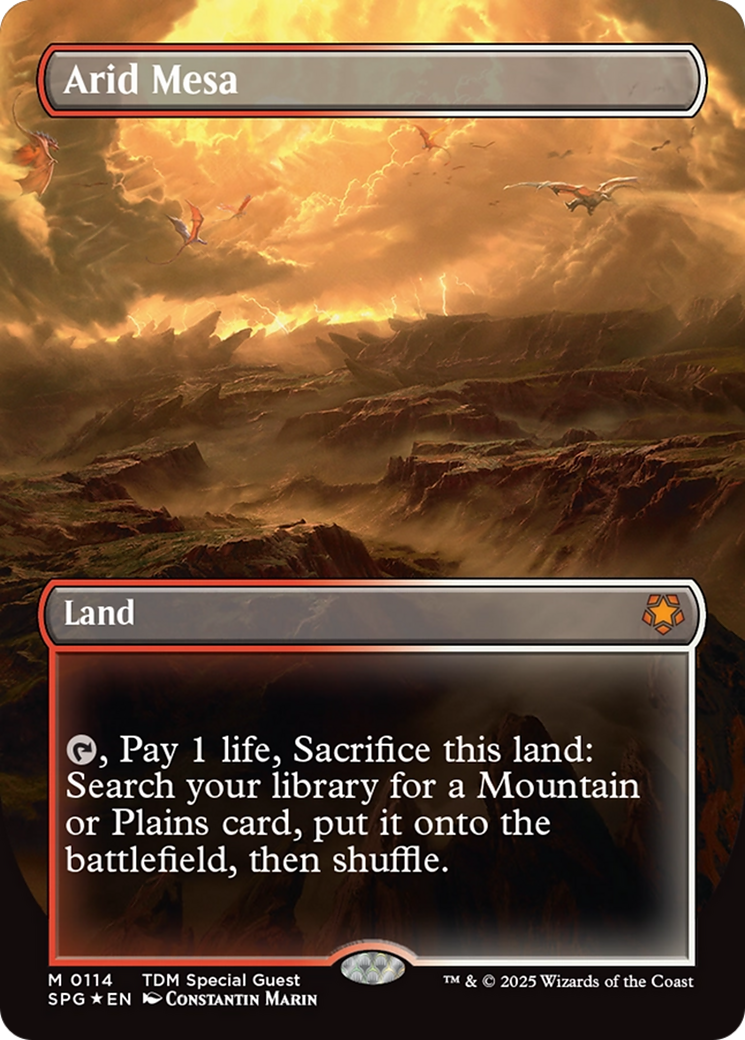 Arid Mesa (Borderless) (Dragonscale Foil) [Tarkir: Dragonstorm Special Guests] | GnG Games