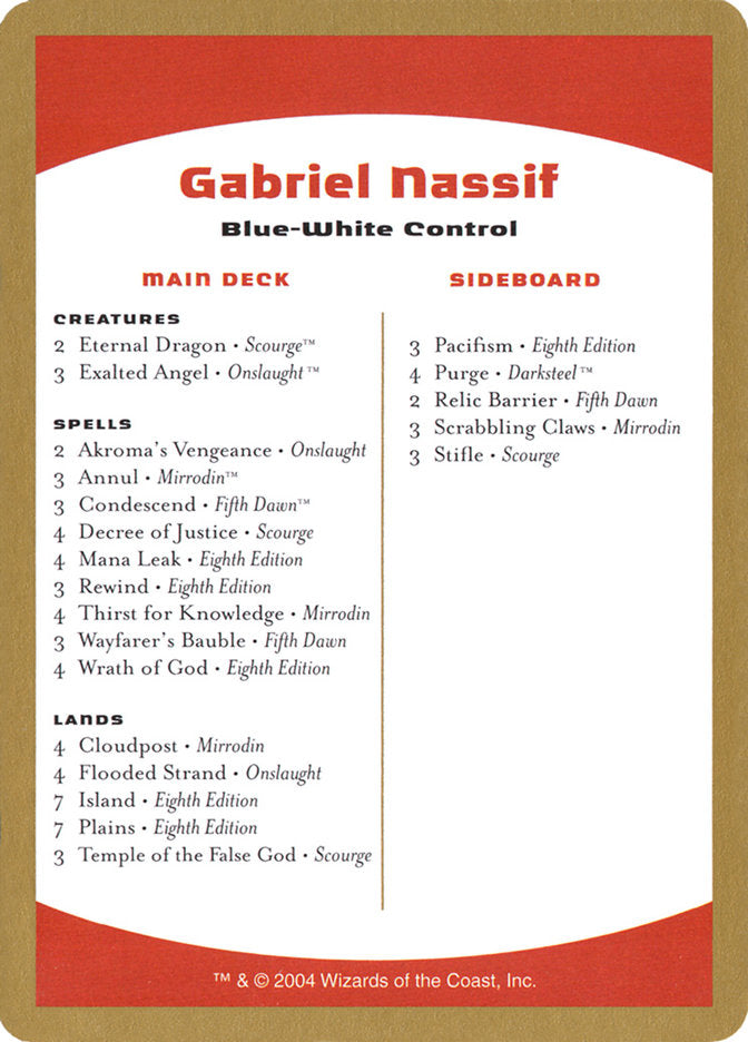 Gabriel Nassif Decklist [World Championship Decks 2004] | GnG Games