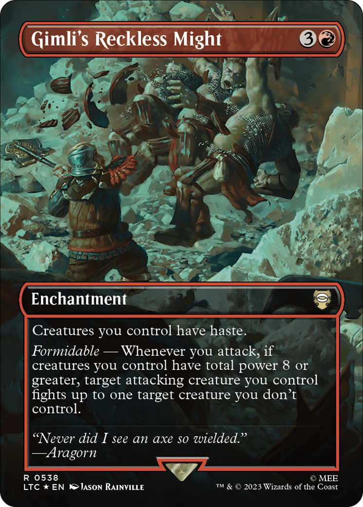 Gimli's Reckless Might (Borderless) (Surge Foil) [The Lord of the Rings: Tales of Middle-Earth Commander] | GnG Games