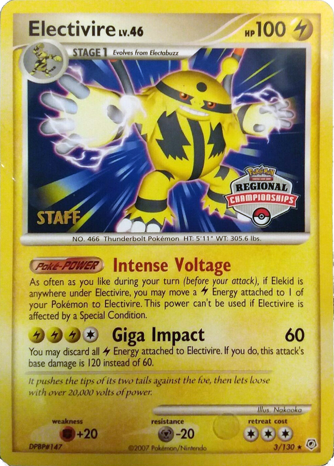 Electivire (003/130) (2008 Staff Regional Championships) [League & Championship Cards] | GnG Games