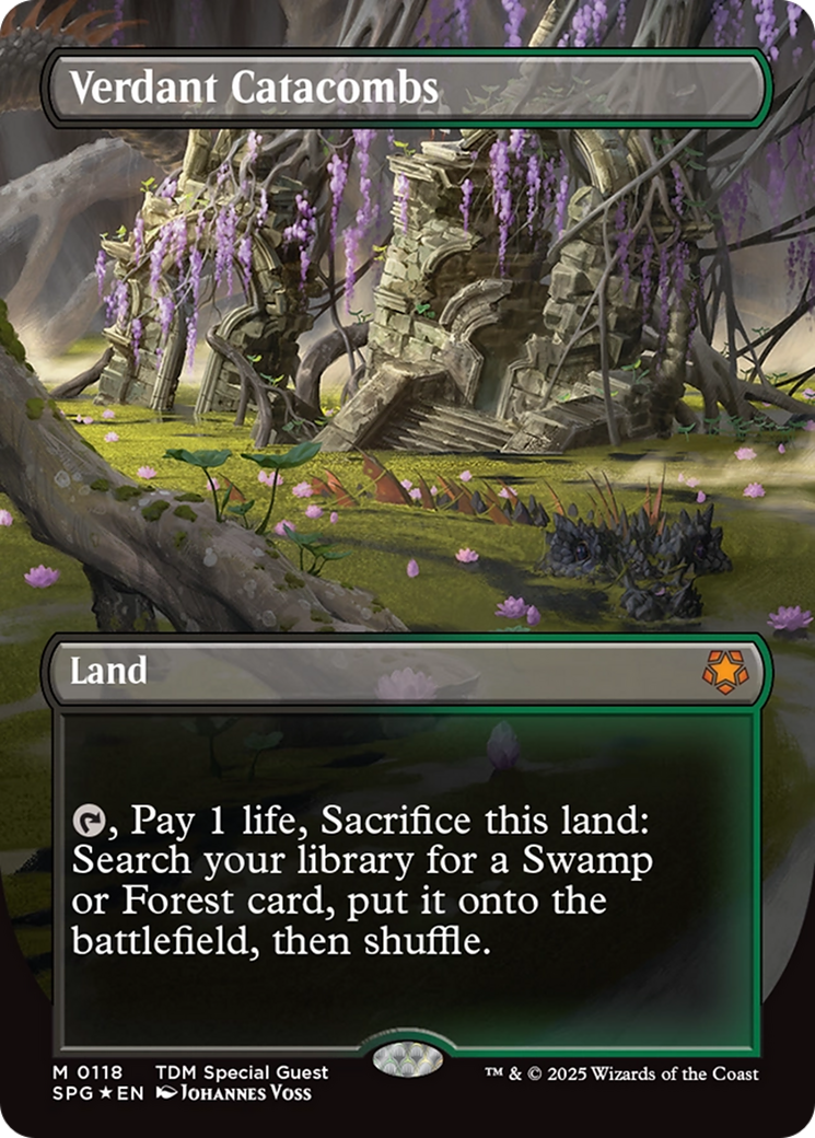 Verdant Catacombs (Borderless) (Dragonscale Foil) [Tarkir: Dragonstorm Special Guests] | GnG Games