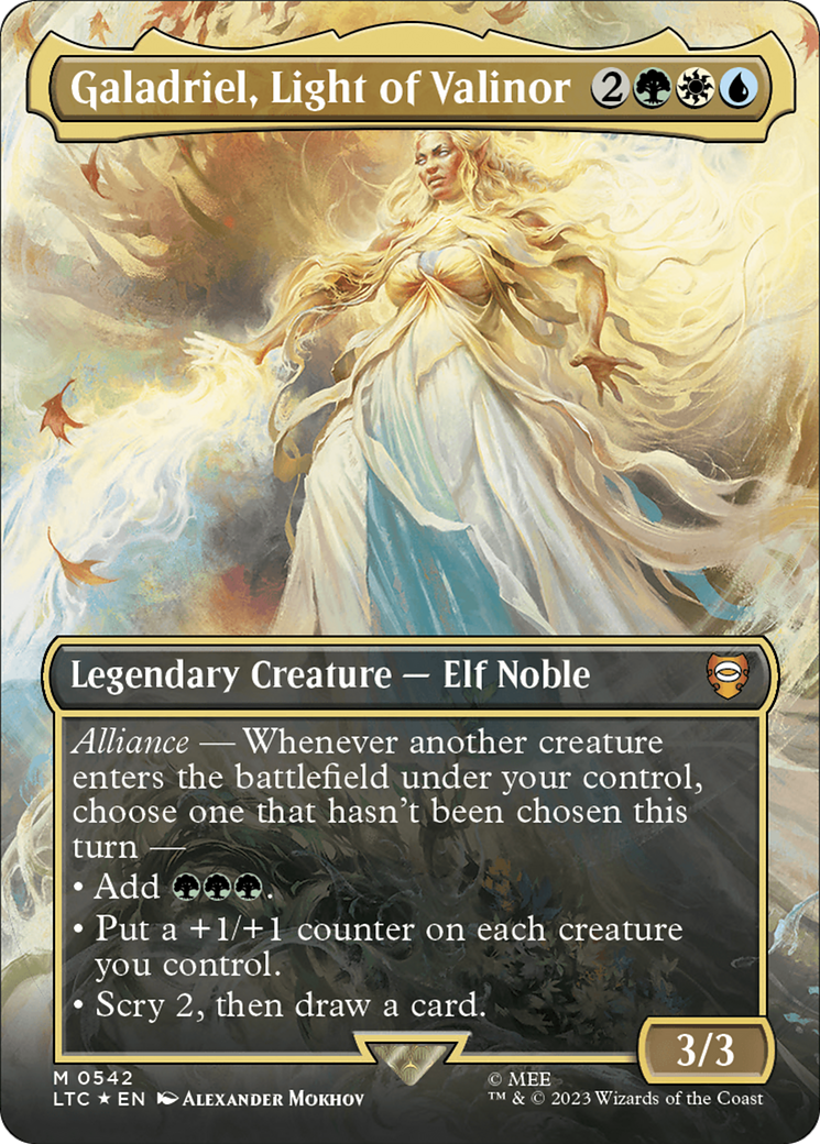 Galadriel, Light of Valinor (Borderless) (Surge Foil) [The Lord of the Rings: Tales of Middle-Earth Commander] | GnG Games