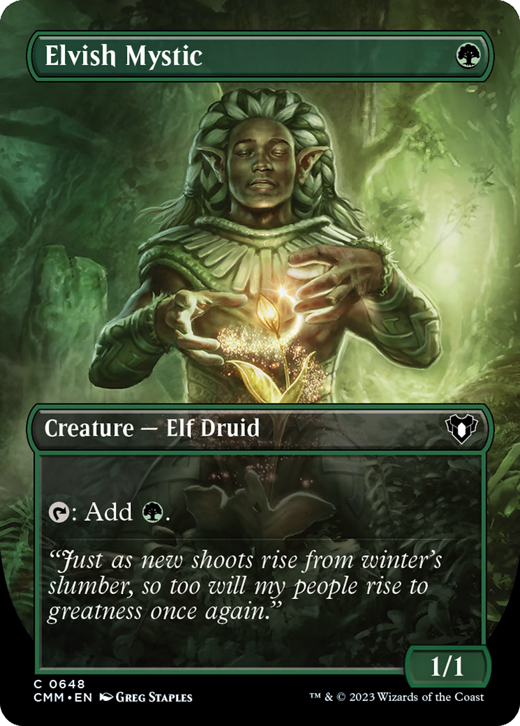 Elvish Mystic (Borderless Alternate Art) [Commander Masters] | GnG Games