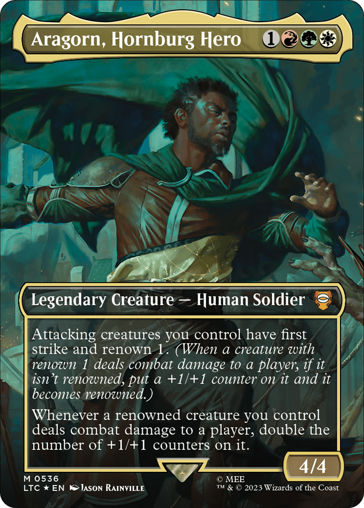 Aragorn, Hornburg Hero (Borderless) (Surge Foil) [The Lord of the Rings: Tales of Middle-Earth Commander] | GnG Games