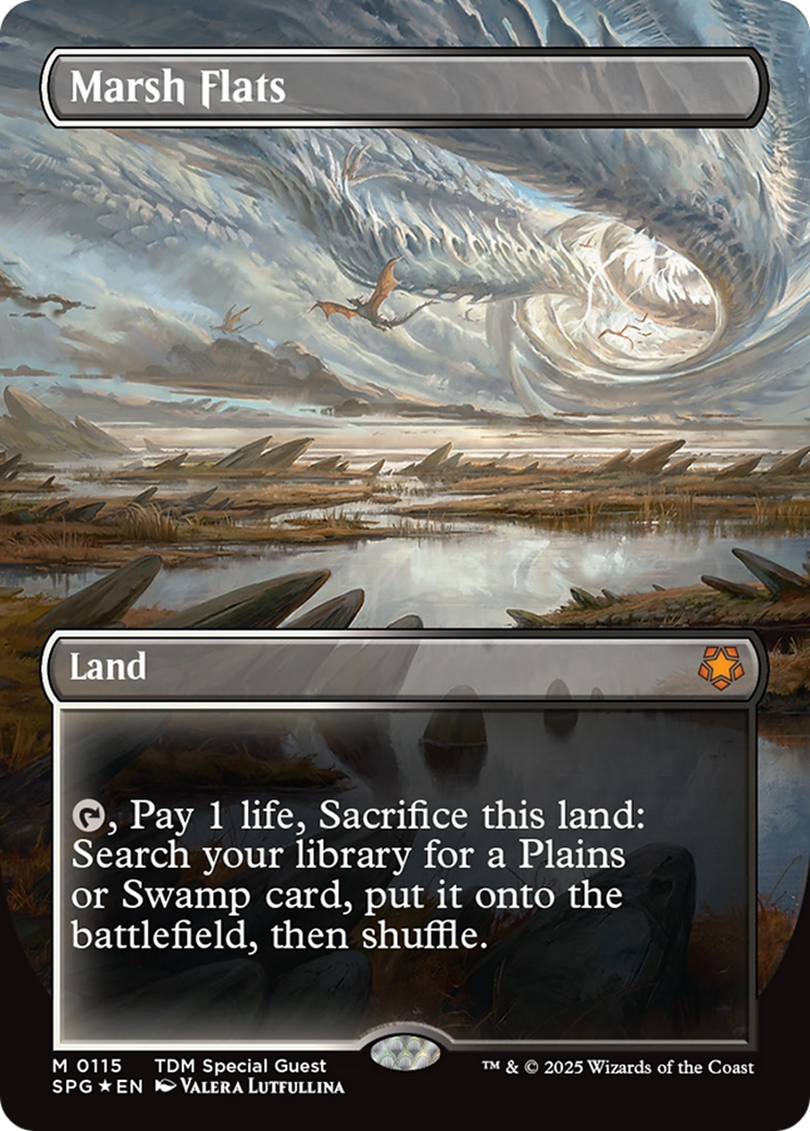 Marsh Flats (Borderless) (Dragonscale Foil) [Tarkir: Dragonstorm Special Guests] | GnG Games