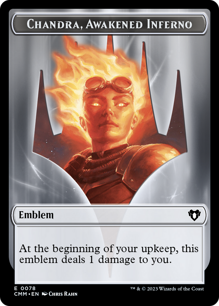 Chandra, Awakened Inferno Emblem // Wizard Double-Sided Token [Commander Masters Tokens] | GnG Games