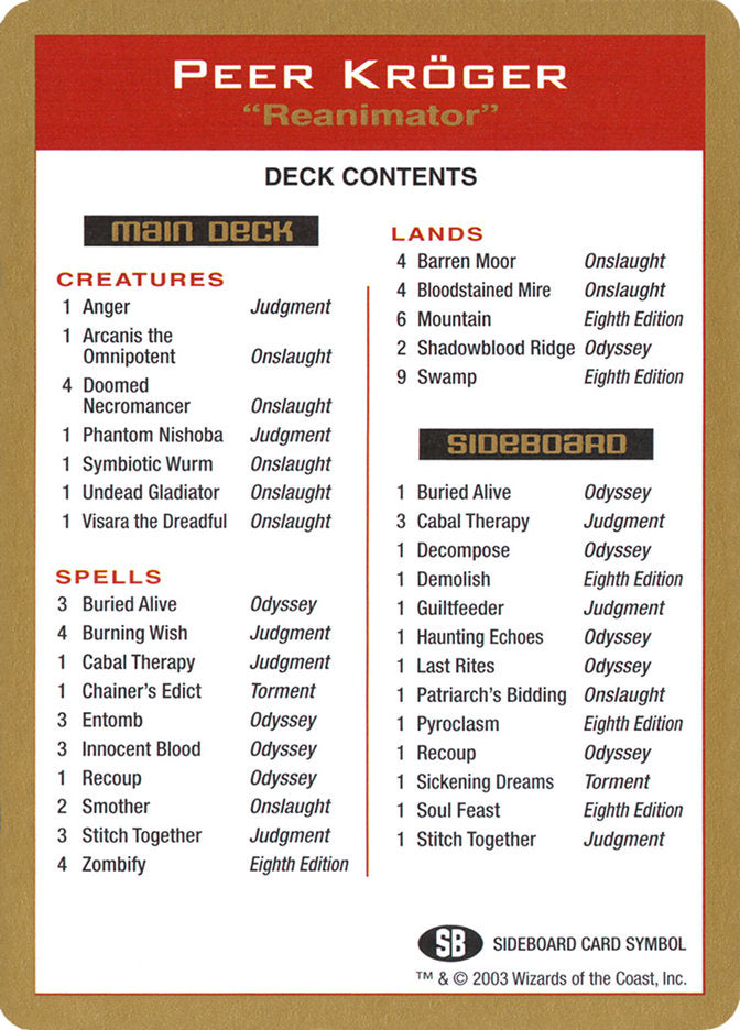 Peer Kroger Decklist [World Championship Decks 2003] | GnG Games