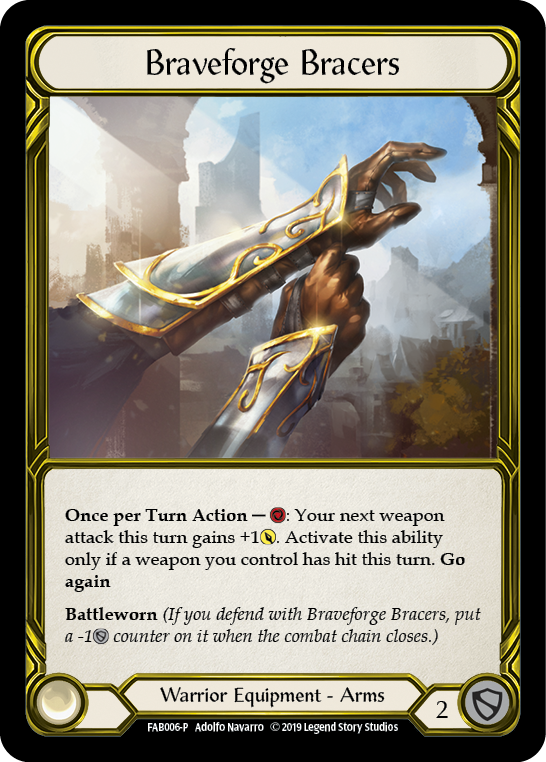 Braveforge Bracers [FAB006-P] (Promo)  1st Edition Cold Foil - Golden | GnG Games