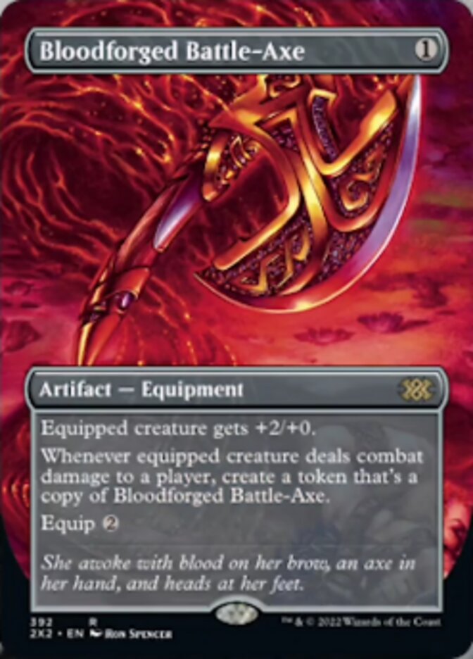 Bloodforged Battle-Axe (Borderless Alternate Art) [Double Masters 2022] | GnG Games