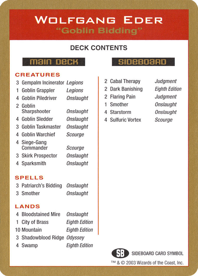 Wolfgang Eder Decklist [World Championship Decks 2003] | GnG Games