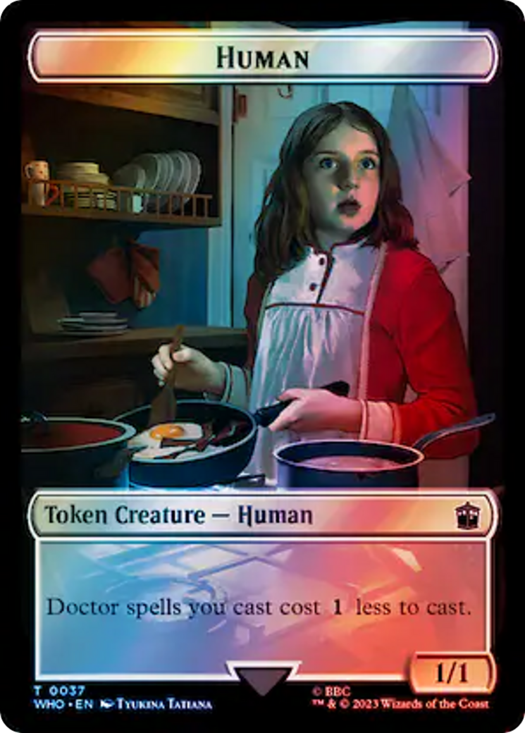 Human (0037) // Dinosaur Double-Sided Token (Surge Foil) [Doctor Who Tokens] | GnG Games