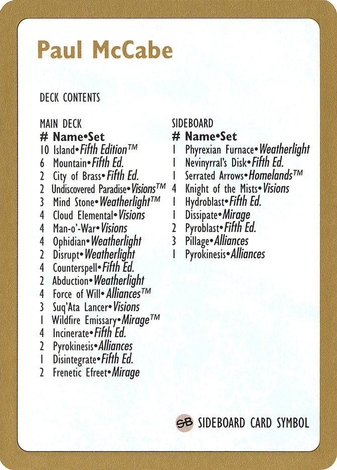 Paul McCabe Decklist [World Championship Decks 1997] | GnG Games
