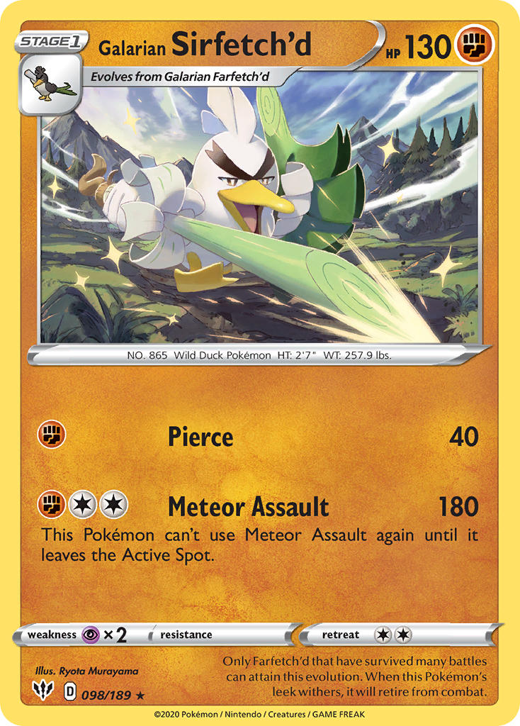 Galarian Sirfetch'd (098/189) (Cracked Ice holo) (Theme Deck Exclusive) [Sword & Shield: Darkness Ablaze] | GnG Games