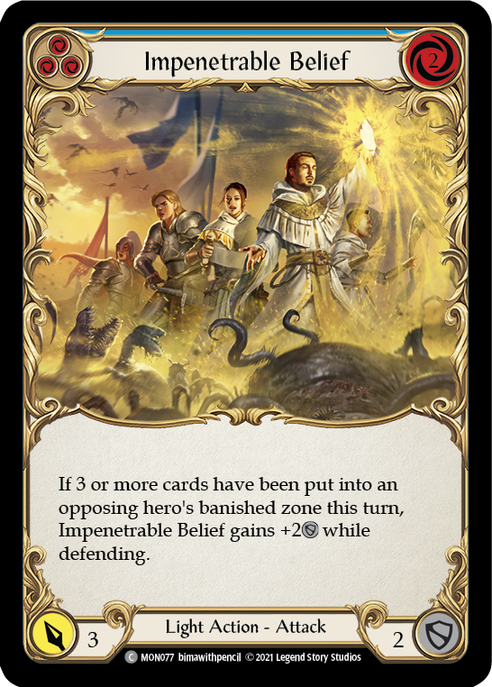 Impenetrable Belief (Blue) (Rainbow Foil) [MON077-RF] 1st Edition Rainbow Foil | GnG Games