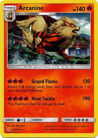 Arcanine (22/214) (Cosmos Holo) [Sun & Moon: Unbroken Bonds] | GnG Games