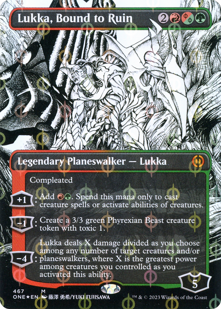 Lukka, Bound to Ruin (Borderless Manga Step-and-Compleat Foil) [Phyrexia: All Will Be One] | GnG Games