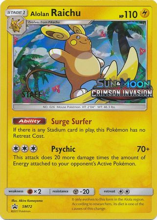 Alolan Raichu (SM72) (Staff Prerelease Promo) [Sun & Moon: Black Star Promos] | GnG Games