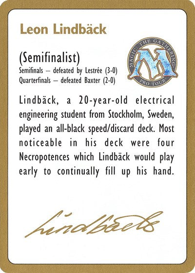 1996 Leon Lindback Biography Card [World Championship Decks] | GnG Games