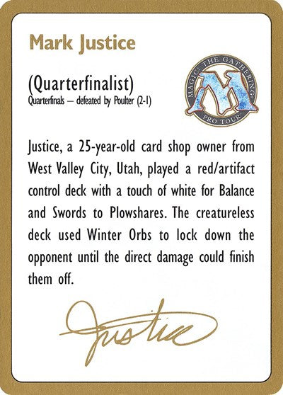 1996 Mark Justice Biography Card [World Championship Decks] | GnG Games