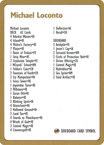 1996 Michael Loconto Decklist Card [World Championship Decks] | GnG Games