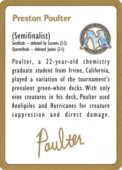 1996 Preston Poulter Biography Card [World Championship Decks] | GnG Games