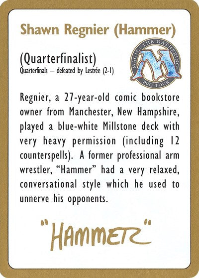 1996 Shawn "Hammer" Regnier Biography Card [World Championship Decks] | GnG Games