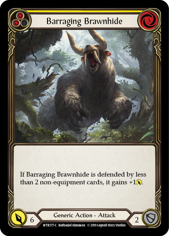 Barraging Brawnhide (Yellow) [WTR177-C] Alpha Print Rainbow Foil | GnG Games