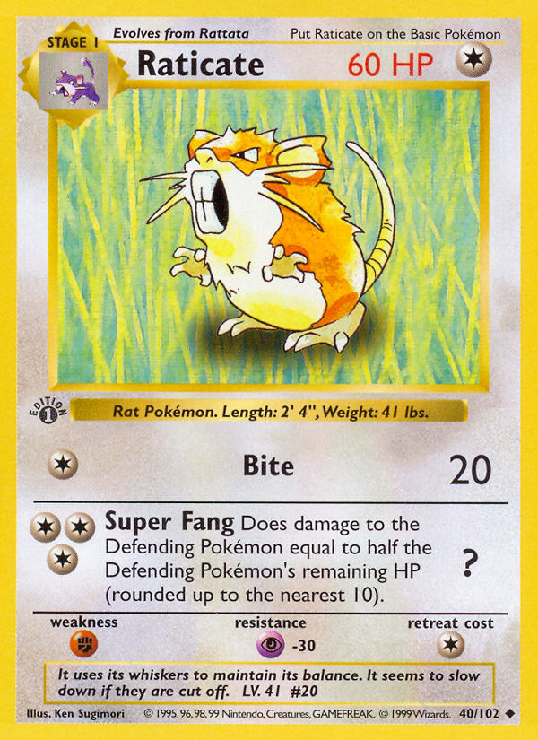 Raticate (40/102) (Shadowless) [Base Set 1st Edition] | GnG Games