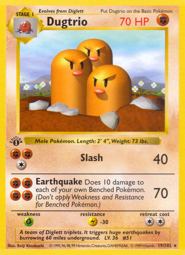 Dugtrio (19/102) (Shadowless) [Base Set 1st Edition] | GnG Games