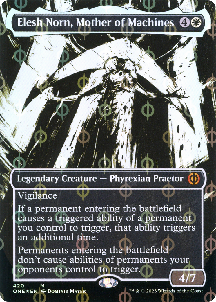 Elesh Norn, Mother of Machines (Borderless Ichor Step-and-Compleat Foil) [Phyrexia: All Will Be One] | GnG Games