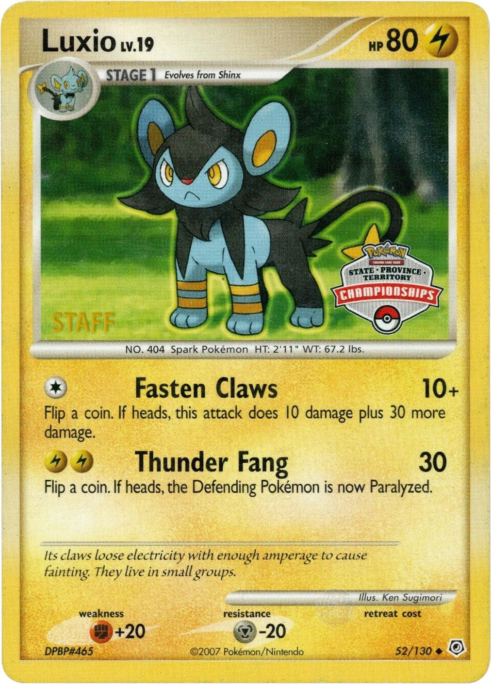 Luxio (52/130) (State Championship Staff Promo) [Diamond & Pearl: Base Set] | GnG Games