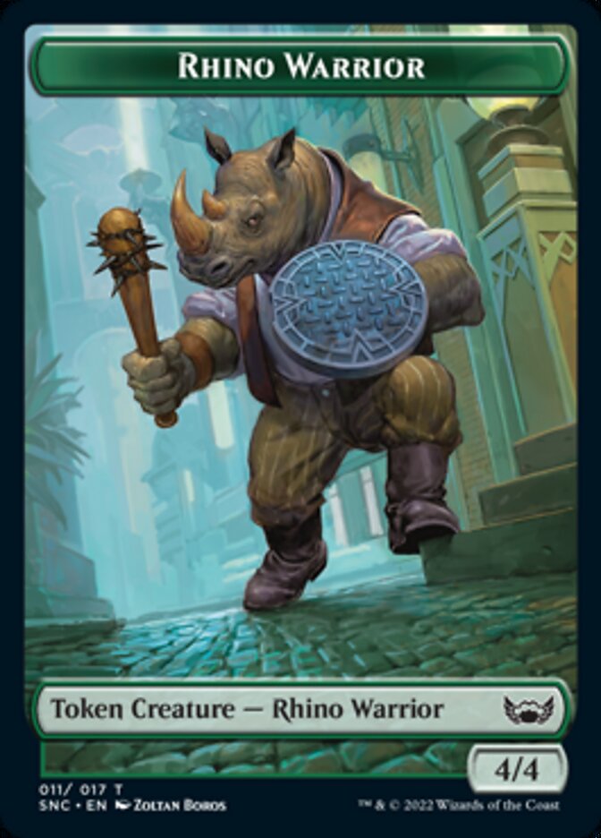 Fish // Rhino Warrior Double-sided Token [Streets of New Capenna Tokens] | GnG Games