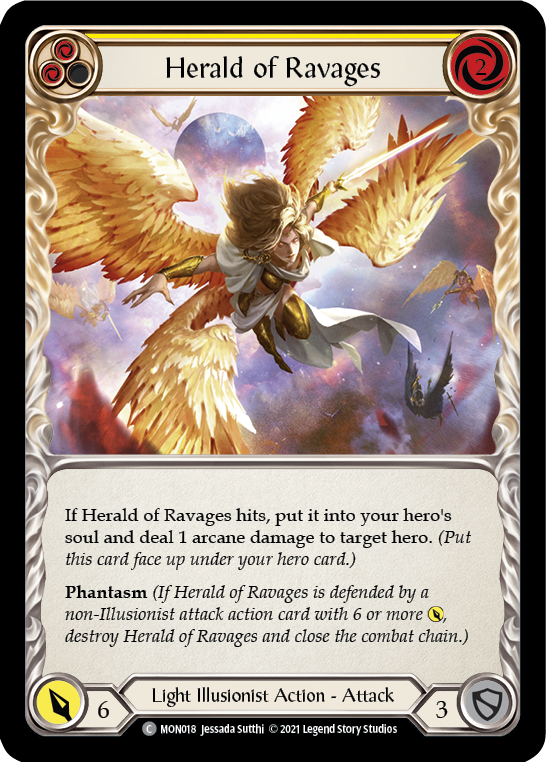 Herald of Ravages (Yellow) (Rainbow Foil) [MON018-RF] 1st Edition Rainbow Foil | GnG Games