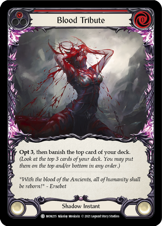 Blood Tribute (Red) (Rainbow Foil) [MON215-RF] 1st Edition Rainbow Foil | GnG Games