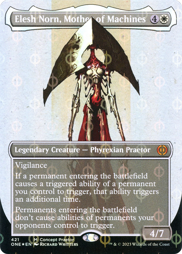 Elesh Norn, Mother of Machines (Borderless Concept Praetors Step-and-Compleat Foil) [Phyrexia: All Will Be One] | GnG Games