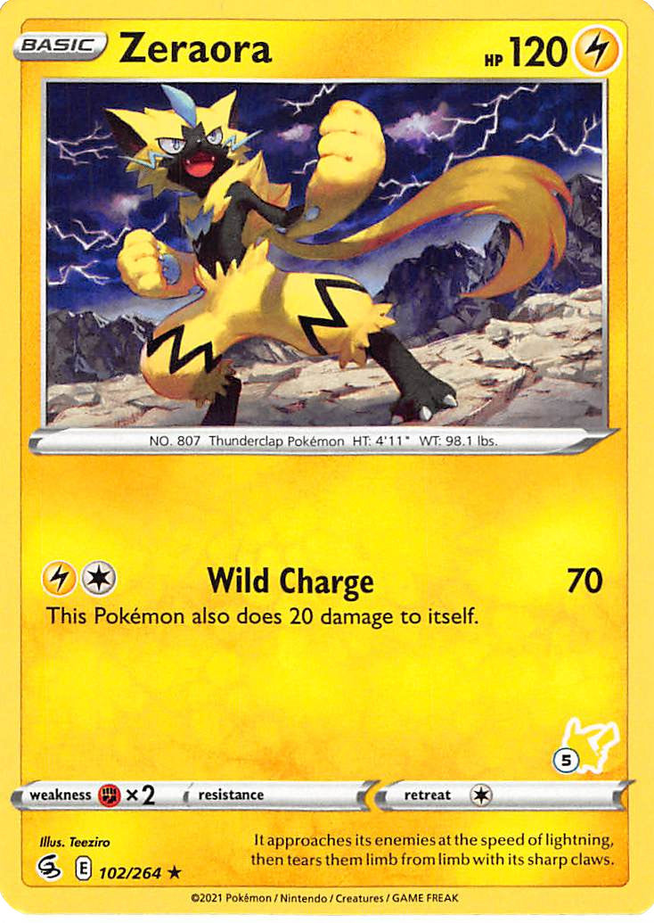 Zeraora (102/264) (Pikachu Stamp #5) [Battle Academy 2022] | GnG Games