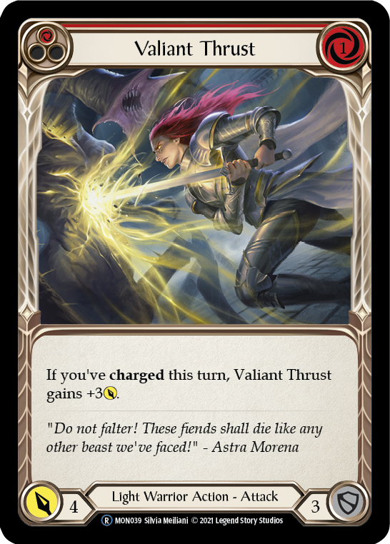 Valiant Thrust (Red) (Rainbow Foil) [U-MON039-RF] Unlimited Edition Rainbow Foil | GnG Games