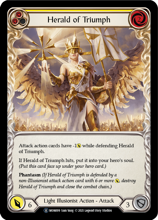 Herald of Triumph (Yellow) (Rainbow Foil) [U-MON009-RF] Unlimited Edition Rainbow Foil | GnG Games